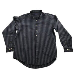 Puritan Mens Shirt Large Wrinkle Resistant Long Sleeve Button Down Black Striped